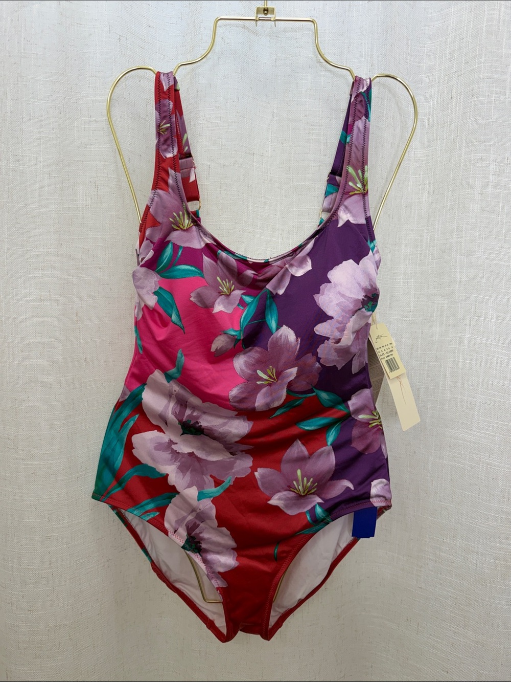 Gottex Floral Print One-Piece Swimsuit in Pink & Purple Size 10 Brand New W/Tags